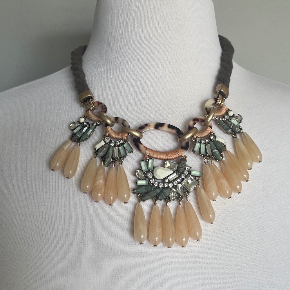 NWT Anthropologie Rope Embellished Crystals Cocktail Statement Necklace